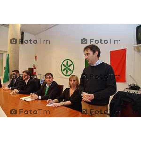 DALMINE PRESENTAZIONE CANDIDATO SINDACO LEGA FORZA ITALIA FABIO FACCHINETTI NELLA FOTO: LA PRESENTAZIONE DA SX SORTE FI, FONTANA FI, FACCHINETTI CANDIDATO, TERZI LN, BELOTTI LN, foto Tiziano Manzoni-fotogramma Bergamo