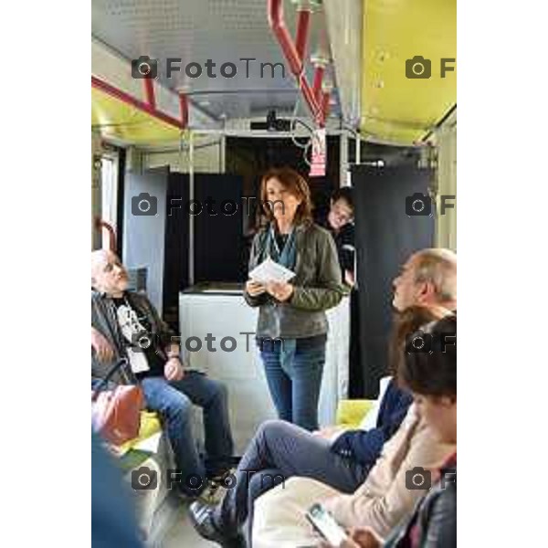 08/10/2018 Davide Gandossi x Tiziano Manzoni Bergamo - ITALIA Cronaca. Tutto il Teatro che ci piace, Conferenza e spettacolo sul Tram della TEB. Partenza Da Bergamo Fino ad Albino. Nella Foto: Conferenza Stampa Nadia Ghisalberti, Assesore alla cultura e Spettacolo del Comune di Bergamo