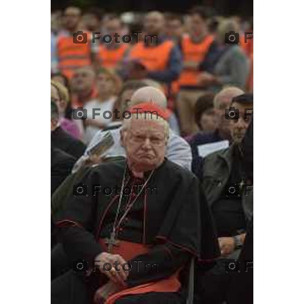 Caravaggio 20 mila fedeli del Movimento di Comunione e Liberazione al Santuario “Santa Maria Del Fonte” per celebrazione dell’Anno Santo della Misericordia .Nella foto Cardinale Ettore Scola di milano