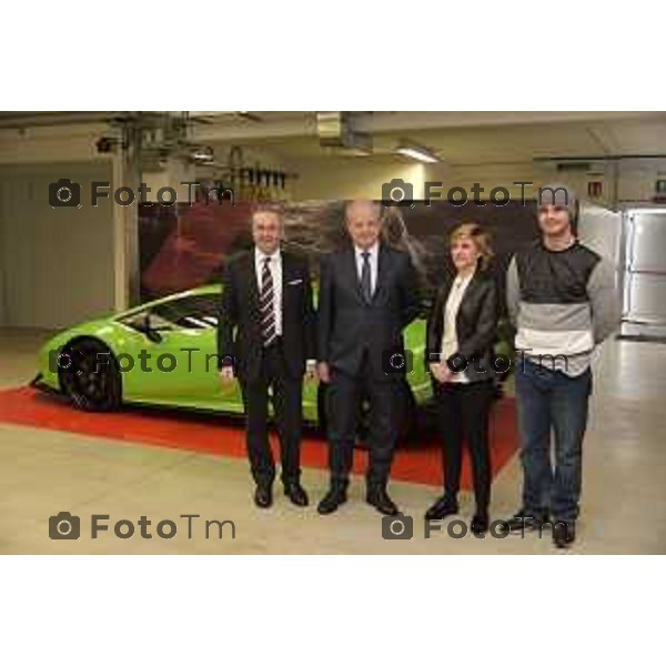 Bergamo Presentazione nuova officina corse Bonaldi motorsport, e la nuova huraca gt3 affidata al giovane pilota Patrik Kujala Nella foto da sx Michele Brusa Manager grupp Bonaldi e Gianemilio Brusa Ad Grup Bonaldi Simona Bonaldi Ad Grupp Bonaldi - Patrik Kujala