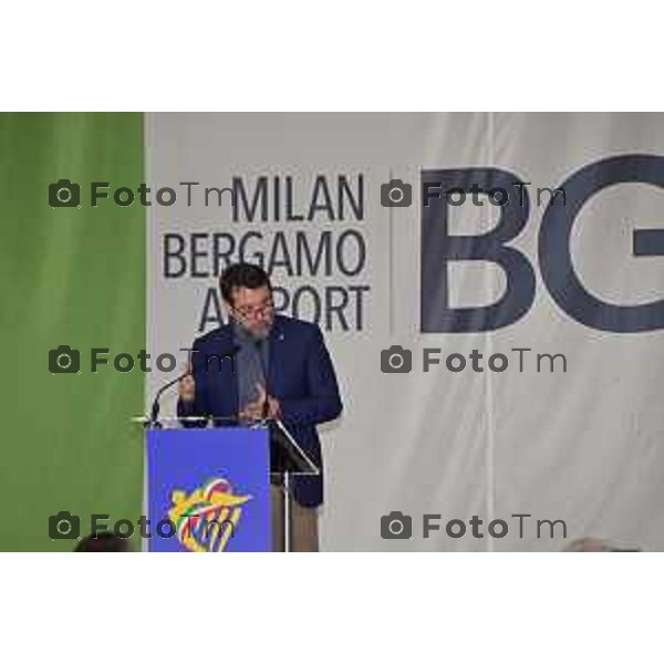 Foto Tiziano Manzoni/LaPresse Bergamo Italia Cronaca 06-03-2023 Aaeroporto di Milano Bergamo,presentazione nuovo hangar Ryanair, che nell’occasione celebrerà il ventennale della sua base operativa Matteo Salvini