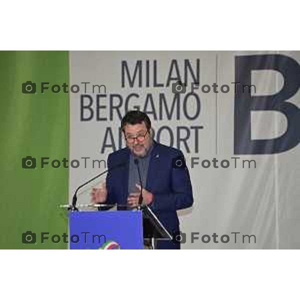 Foto Tiziano Manzoni/LaPresse Bergamo Italia Cronaca 06-03-2023 Aaeroporto di Milano Bergamo,presentazione nuovo hangar Ryanair, che nell’occasione celebrerà il ventennale della sua base operativa Matteo Salvini