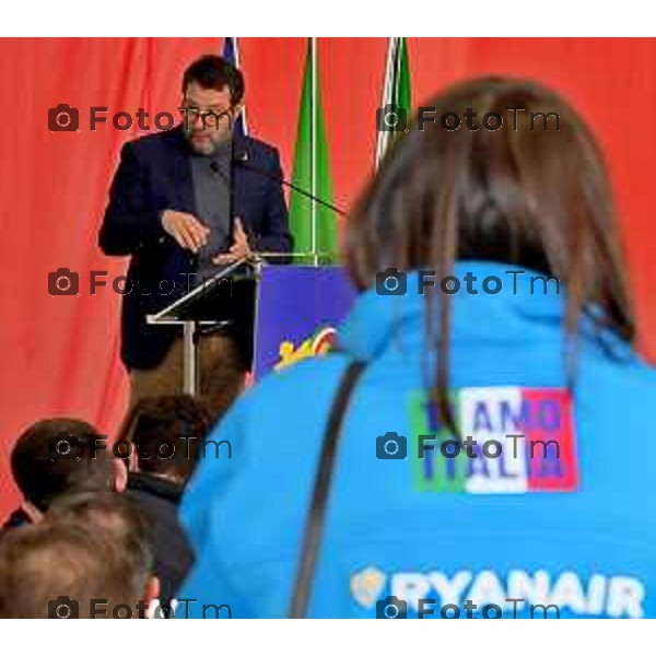 Foto Tiziano Manzoni/LaPresse Bergamo Italia Cronaca 06-03-2023 Aaeroporto di Milano Bergamo,presentazione nuovo hangar Ryanair, che nell’occasione celebrerà il ventennale della sua base operativa Matteo Salvini