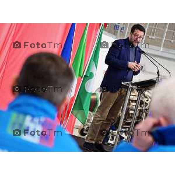 Foto Tiziano Manzoni/LaPresse Bergamo Italia Cronaca 06-03-2023 Aaeroporto di Milano Bergamo,presentazione nuovo hangar Ryanair, che nell’occasione celebrerà il ventennale della sua base operativa Matteo Salvini