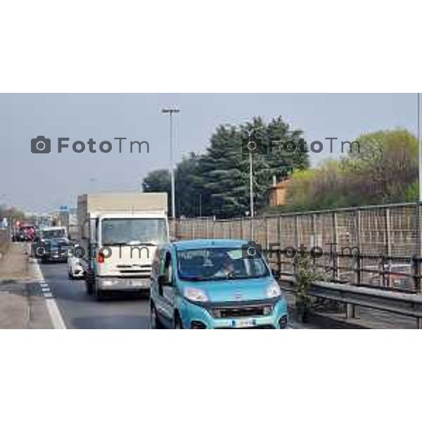 Tiziano Manzoni/LaPresse 21-03- 2023 Bergamo, Italia Cronaca Bergamo Chiusa l\'uscita Grumellina per lavori pareti fono assorbenti traffico asse interurbano