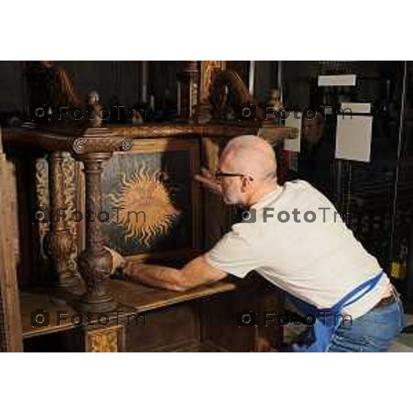 Foto Manzoni Tiziano/LaPresse 4-04-2023Bergamo Italia - Cronaca - Basilica di Santa Maria Maggiore, in Città Alta Bergamo restauro Coro dei Laici Coro ligneo di Giovan Francesco Capoferri e Lorenzo Lotto