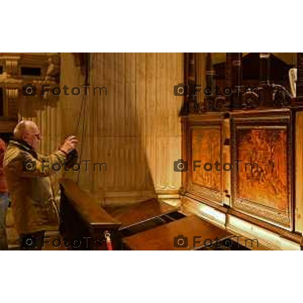 Foto Manzoni Tiziano/LaPresse 4-04-2023Bergamo Italia - Cronaca - Basilica di Santa Maria Maggiore, in Città Alta Bergamo restauro Coro dei Laici Coro ligneo di Giovan Francesco Capoferri e Lorenzo Lotto