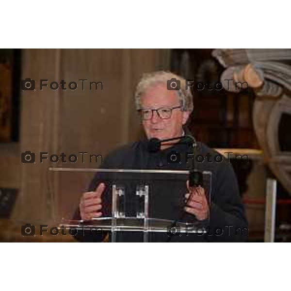 Foto Manzoni Tiziano/LaPresse 4-04-2023Bergamo Italia - Cronaca - Basilica di Santa Maria Maggiore, in Città Alta Bergamo restauro Coro dei Laici Coro ligneo di Giovan Francesco Capoferri e Lorenzo Lotto Fabio Bombardieri, Presidente Fondazione MIA