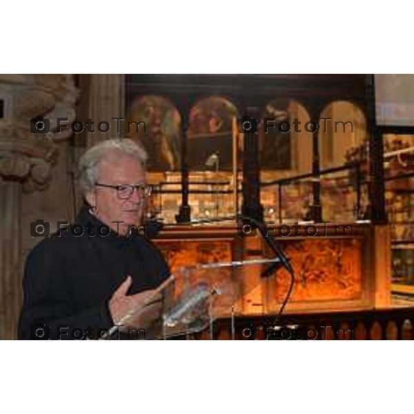 Foto Manzoni Tiziano/LaPresse 4-04-2023Bergamo Italia - Cronaca - Basilica di Santa Maria Maggiore, in Città Alta Bergamo restauro Coro dei Laici Coro ligneo di Giovan Francesco Capoferri e Lorenzo Lotto Fabio Bombardieri, Presidente Fondazione MIA