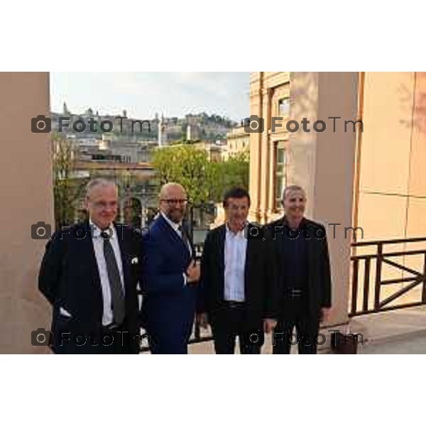 Tiziano Manzoni/LaPresse 04-04- 2023 Bergamo, Italia Cronaca Bergamo inaugurazione della Sala Eventi del Teatro Donizetti, intitolata ad Allianz, Main Partner e Membro Benemerito della Fondazione Teatro Donizetti Presidente della Fondazione Teatro Donizetti Giorgio Berta. l’Amministratore delegato di Allianz spa Giacomo Campora Sindaco di Bergamo Giorgio Gori