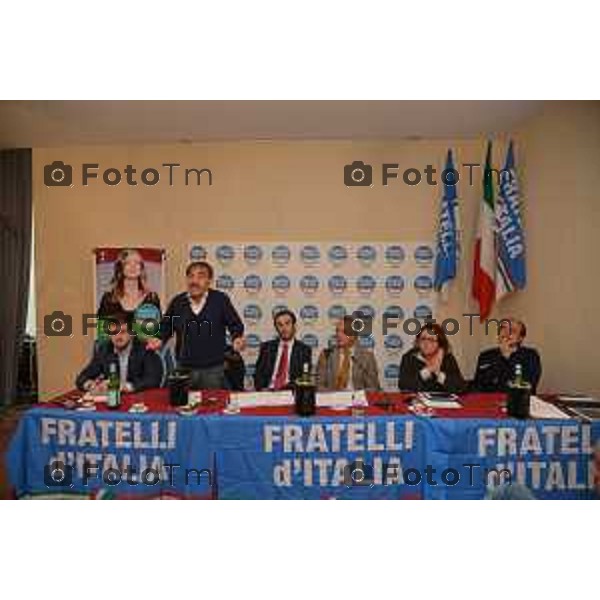 Bergamo, Officina per l\'Italia forum promosso da Fratelli d\'Italia nella foto da sx Carlo Fidanza Ignazio La Russa, Daniele Zucchinali e Giuliano Verdi -Paola Frassinetti Fotogramma Bergamo-Tiziano Manzoni