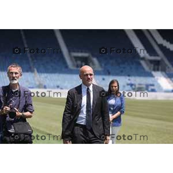 Foto Manzoni Tiziano/LaPresse 08-06-2023Bergamo Italia - Cronaca - Demolizione curva sud stadio di Bergamo