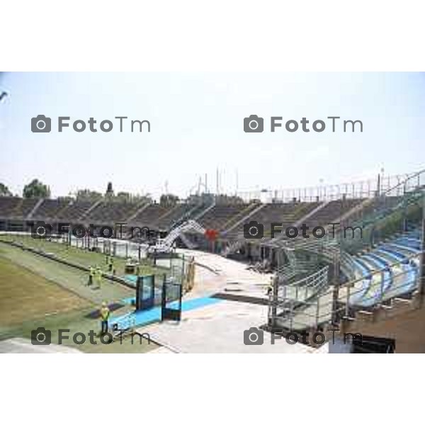 Foto Manzoni Tiziano/LaPresse 08-06-2023Bergamo Italia - Cronaca - Demolizione curva sud stadio di Bergamo