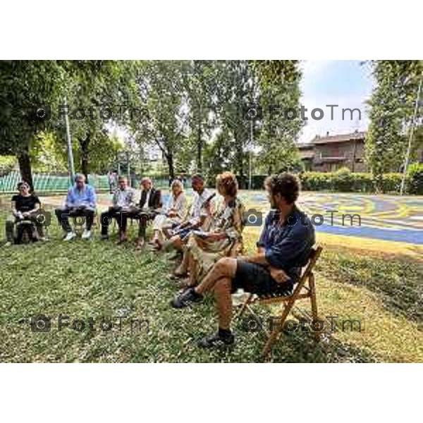 Foto Manzoni Tiziano/LaPresse 27-6-2023 Bergamo Italia - Cronaca - parco Don Seghezzi i Villaggio Sposi,presentazionel progetto SAB - Street Art Ball project, sei opere su campetti da basket realizzate da street artist provenienti dal panorama artistico nazionale e internazionale lungo il percorso della nuova Ciclovia Culturale tra Bergamo Brescia