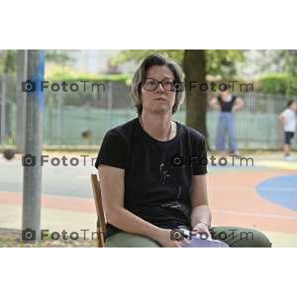 Foto Manzoni Tiziano/LaPresse 27-6-2023 Bergamo Italia - Cronaca - parco Don Seghezzi i Villaggio Sposi,presentazionel progetto SAB - Street Art Ball project, sei opere su campetti da basket realizzate da street artist provenienti dal panorama artistico nazionale e internazionale lungo il percorso della nuova Ciclovia Culturale tra Bergamo Brescia