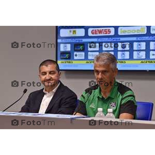 Tiziano Manzoni/LaPresse 11-07- 2023 Bergamo, Italia Cronaca BergamoZanica dell\'Albino Leffe Stadium presentazione mister Giovanni Lopez e del direttore sportivo Antonio Obbedio.