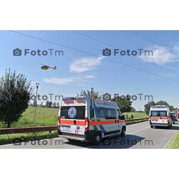 Foto Manzoni Tiziano/LaPresse 10-07-2023 Bergamo Italia - Cronaca - Romano di Lombardia scontro fra mezzo Vigili del fuoco e autovettura