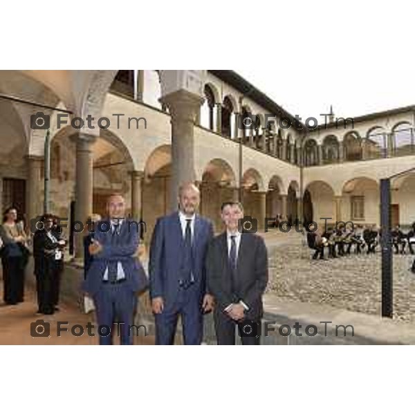 Tiziano Manzoni/LaPresse 15-09- 2023 Bergamo, Italia Cronaca Bergamo Inaugurazione del Chiostro Minore di Sant\'Agostino i tre rettori dell\'universita di Bergamo Pellegrini Cavalliere e Paleari