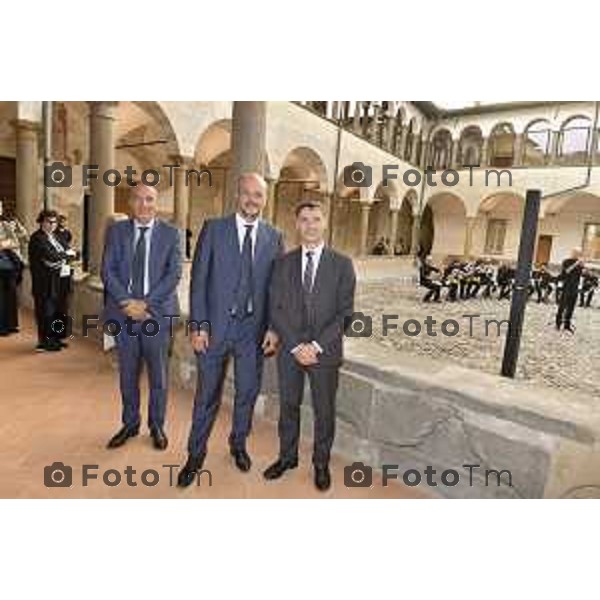 Tiziano Manzoni/LaPresse 15-09- 2023 Bergamo, Italia Cronaca Bergamo Inaugurazione del Chiostro Minore di Sant\'Agostino i tre rettori dell\'universita di Bergamo Pellegrini Cavalliere e Paleari