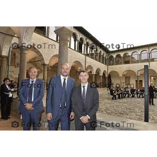 Tiziano Manzoni/LaPresse 15-09- 2023 Bergamo, Italia Cronaca Bergamo Inaugurazione del Chiostro Minore di Sant\'Agostino i tre rettori dell\'universita di Bergamo Pellegrini Cavalliere e Paleari