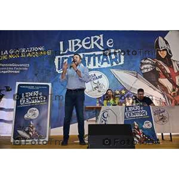 Tiziano Manzoni/LaPresse 16-09- 2023 Bergamo, Italia Cronaca Bergamo Pontida Lega 2023 Salvini all\'assemblea del movimento giovanile giovanile