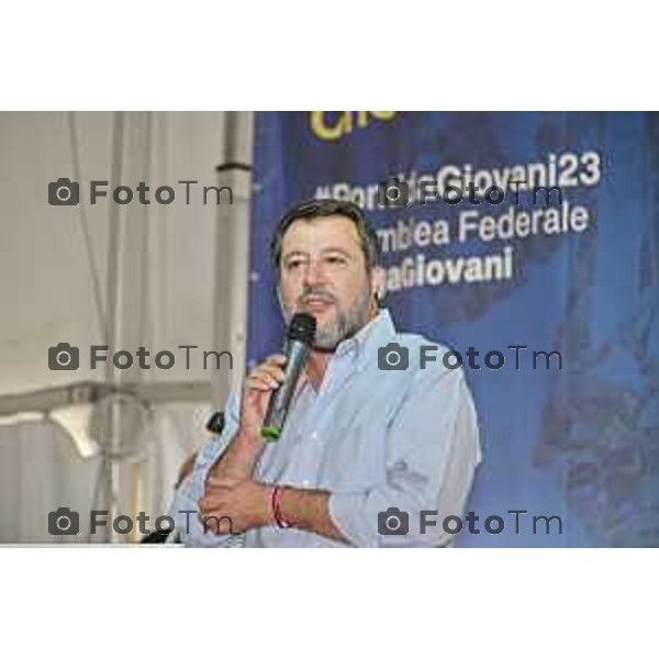 Tiziano Manzoni/LaPresse 16-09- 2023 Bergamo, Italia Cronaca Bergamo Pontida Lega 2023 Salvini all\'assemblea del movimento giovanile giovanile