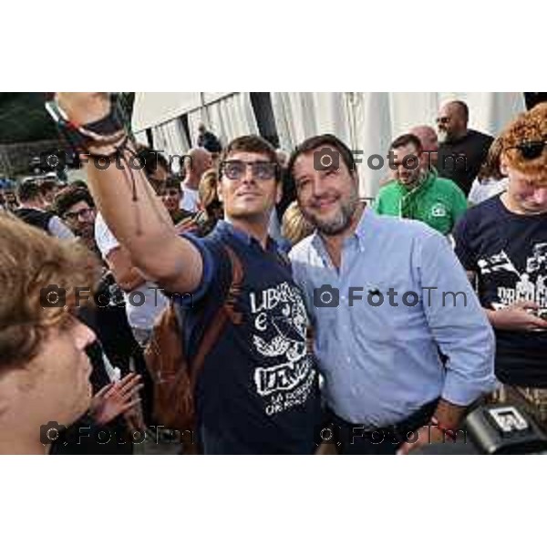 Tiziano Manzoni/LaPresse 16-09- 2023 Bergamo, Italia Cronaca Bergamo Pontida Lega 2023 Salvini all\'assemblea del movimento giovanile giovanile