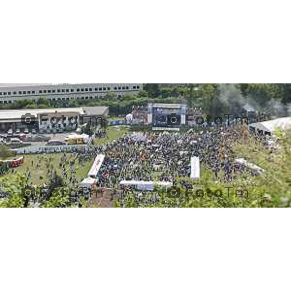 Tiziano Manzoni/LaPresse 17-09- 2023 Bergamo, Italia Cronaca Bergamo Bergamo manifestazione Pontida sul palco Matteo Salvini e Marine Le Pen