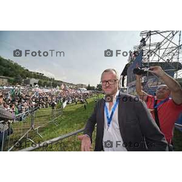 Tiziano Manzoni/LaPresse 17-09- 2023 Bergamo, Italia Cronaca Bergamo Bergamo manifestazione Pontida sul palco Matteo Salvini e Marine Le Pen