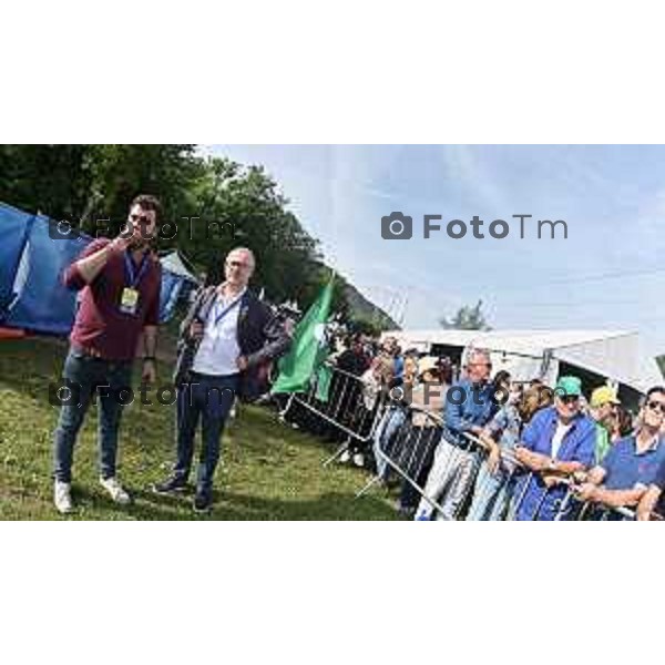 Tiziano Manzoni/LaPresse 17-09- 2023 Bergamo, Italia Cronaca Bergamo Bergamo manifestazione Pontida sul palco Matteo Salvini e Marine Le Pen