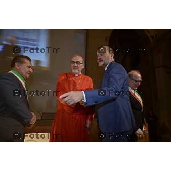 Foto Manzoni Tiziano/LaPresse 7-10-2023Bergamo Italia - Cronaca - Sindaco di Bergamo Giorgio Gori e il Presidente del Consiglio comunale Ferruccio Rota Consiglio comunale straordinario per il conferimento della Cittadinanza Onoraria "Giovanni XXIII" a S.B. Pierbattista Pizzaballa Patriarca di Gerusalemme e dei Latini