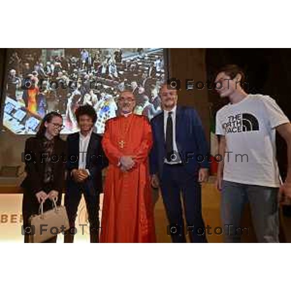 Foto Manzoni Tiziano/LaPresse 7-10-2023Bergamo Italia - Cronaca - Sindaco di Bergamo Giorgio Gori e il Presidente del Consiglio comunale Ferruccio Rota Consiglio comunale straordinario per il conferimento della Cittadinanza Onoraria "Giovanni XXIII" a S.B. Pierbattista Pizzaballa Patriarca di Gerusalemme e dei Latini