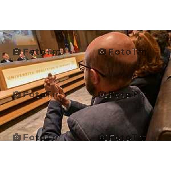 Foto Manzoni Tiziano/LaPresse 7-10-2023Bergamo Italia - Cronaca - Sindaco di Bergamo Giorgio Gori e il Presidente del Consiglio comunale Ferruccio Rota Consiglio comunale straordinario per il conferimento della Cittadinanza Onoraria "Giovanni XXIII" a S.B. Pierbattista Pizzaballa Patriarca di Gerusalemme e dei Latini