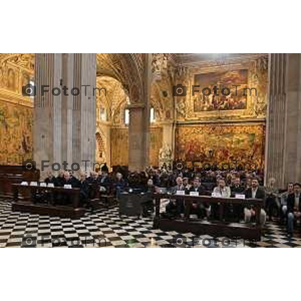 Foto Manzoni Tiziano/LaPresse 27-11-2023 Bergamo Italia- Cronaca Bergamo termine restauro Coro ligneo di Capoferri e Lotto, nella Basilica di Santa Maria Maggiore