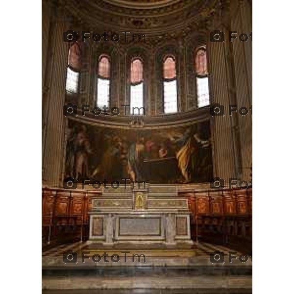 Foto Manzoni Tiziano/LaPresse 27-11-2023 Bergamo Italia- Cronaca Bergamo termine restauro Coro ligneo di Capoferri e Lotto, nella Basilica di Santa Maria Maggiore