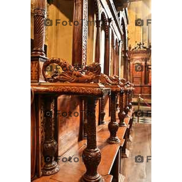 Foto Manzoni Tiziano/LaPresse 27-11-2023 Bergamo Italia- Cronaca Bergamo termine restauro Coro ligneo di Capoferri e Lotto, nella Basilica di Santa Maria Maggiore