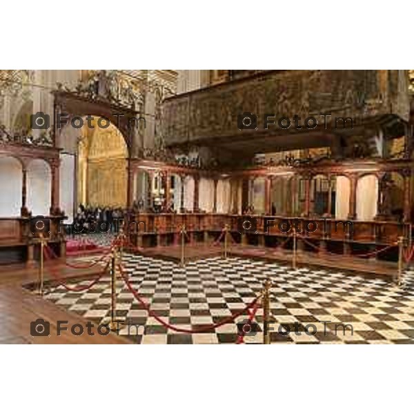 Foto Manzoni Tiziano/LaPresse 27-11-2023 Bergamo Italia- Cronaca Bergamo termine restauro Coro ligneo di Capoferri e Lotto, nella Basilica di Santa Maria Maggiore