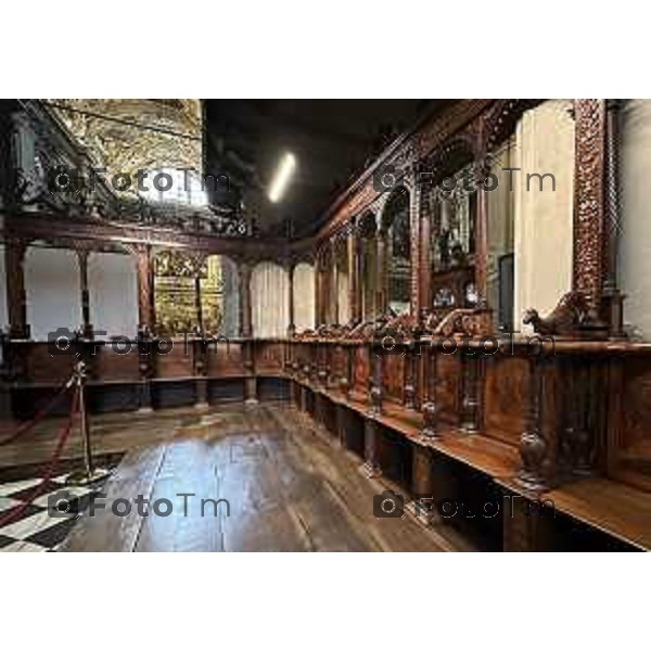 Foto Manzoni Tiziano/LaPresse 27-11-2023 Bergamo Italia- Cronaca Bergamo termine restauro Coro ligneo di Capoferri e Lotto, nella Basilica di Santa Maria Maggiore