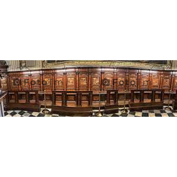 Foto Manzoni Tiziano/LaPresse 27-11-2023 Bergamo Italia- Cronaca Bergamo termine restauro Coro ligneo di Capoferri e Lotto, nella Basilica di Santa Maria Maggiore