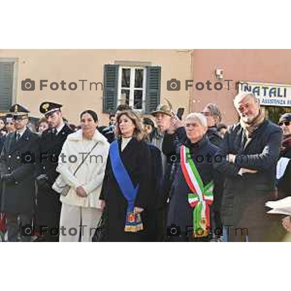 Foto Manzoni Tiziano/LaPresse 29-1-2024 Bergamo Italia- Cronaca Ex Caserma Montelungo Posa della Stolperschwelle - Soglia d’inciampo