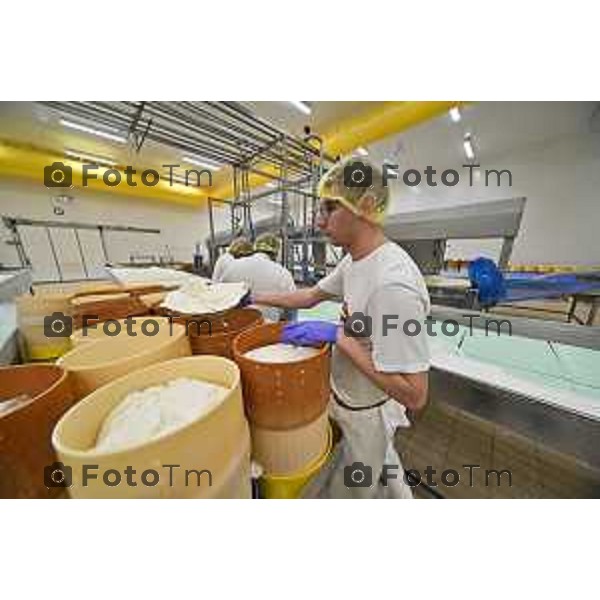 Tiziano Manzoni/LaPresse 10-04- 2024 Bergamo, Italia Cronaca Visita linea produzione formaggi caseificio Arrigoni Battista Pagazzano Bg