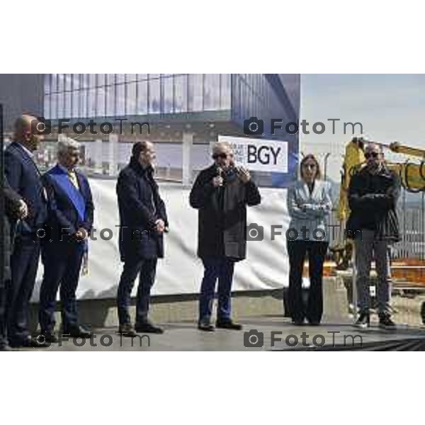 Tiziano Manzoni/LaPresse 19--04- 2024 Bergamo, Italia Cronaca Bergamo cerimonia apertura cantiere terminal est - Aeroporto Milano Orio Al Serio .