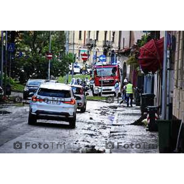 Tiziano Manzoni/LaPresse 9-09- 2024 Bergamo, Italia Cronaca zona palazzetto colpita dal maltempo e straripamento del torrente morla