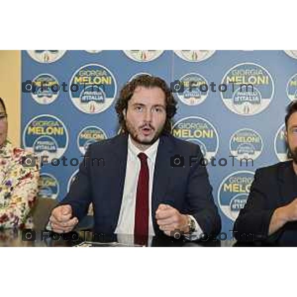 Tiziano Manzoni/LaPresse 04-06- 2024 Bergamo, Italia Cronaca Bergamo presentazione candidati Fratelli d\'Italaia Bergamo con Andrea Tremaglia Alberto Mazzoleni Paolo Franco Lara Magoni Maconi