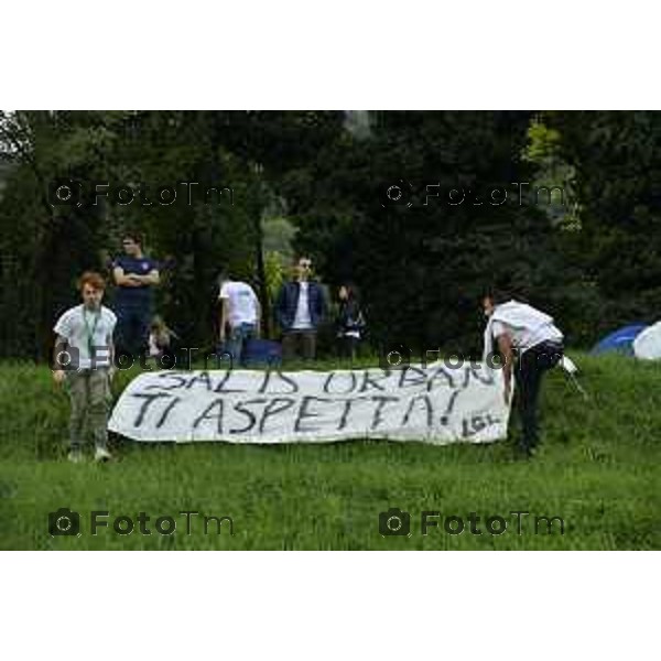 Pontida Bg giovani leghisti raduno Lega con Matteo Salvini e Valditara 2024 Tiziano Manzoni/LaPresse 05-10- 2024 Bergamo, Italia Cronaca