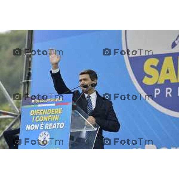 Tiziano Manzoni/LaPresse 06-10- 2024 Bergamo, Italia Cronaca Politica Pontida Bergamo raduno dei militanti leghisti sul sacro suolo di Pontida Andre Ventura