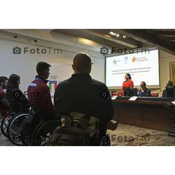 Tiziano Manzoni/LaPresse 29-10- 2024 Bergamo, Italia Cronaca Bergamo premiazione atleti paralimpici bergamaschi che hanno preso parte all\'ultima edizione dei Giochi. presenti il presidente della Provincia Pasquale Gandolfi, la delegata CONI Bergamo Lara Magoni, il delegato provinciale CIP - Comitato Italiano Paralimpico Bergamo Vincenzo Lolli. Oney Tapia Elena Carnevali – Giulia Terzi