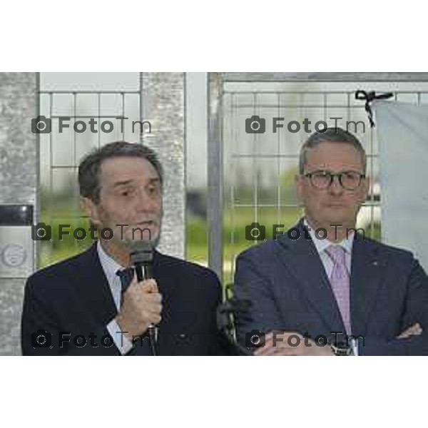 Tiziano Manzoni/LaPresse 04-3- 2025 Italia Cronaca Bergamo Cerimonia di intitolazione dell\'Agri Hub di Spirano a Roberto Maroni Bergamo