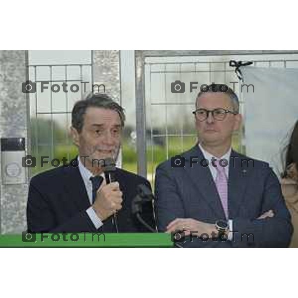 Tiziano Manzoni/LaPresse 04-3- 2025 Italia Cronaca Bergamo Cerimonia di intitolazione dell\'Agri Hub di Spirano a Roberto Maroni Bergamo