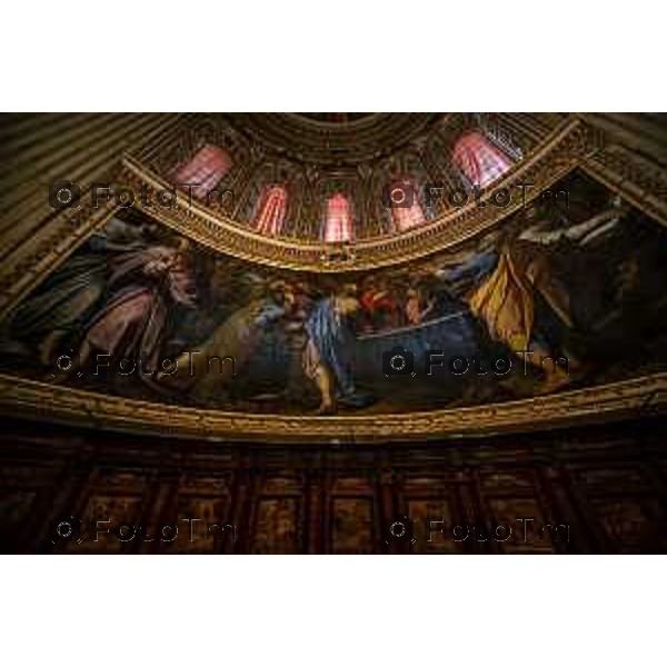 Tiziano Manzoni/LaPresse 16-4- 2025 Italia Cronaca Bergamo Elena Carnevali,Bergamo Restaurato dipinto di Camillo Procaccini nella Basilica di Santa Maria Maggiore.